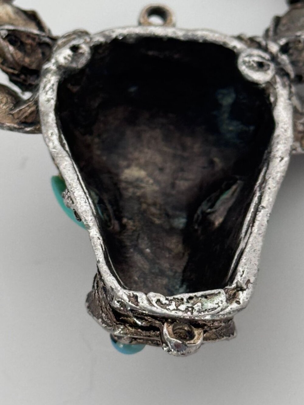 Bull Head Pendant Silver Tone Taurus Boho Mid Century Jewelry Vintage Ox Skull - Picture 9 of 11